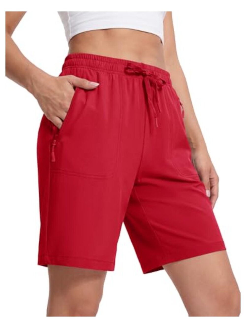 Women's Quick Dry 8" Athletic Shorts Drawstring Zipper Pockets UPF 50+